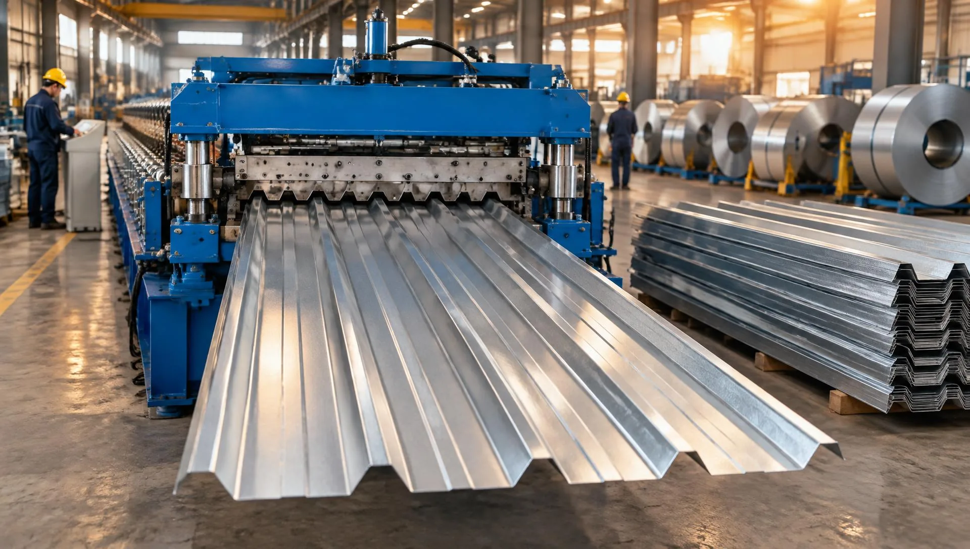 Perfiladora industrial formando planchas de Aluzinc en la planta de METAL SUR en Arequipa