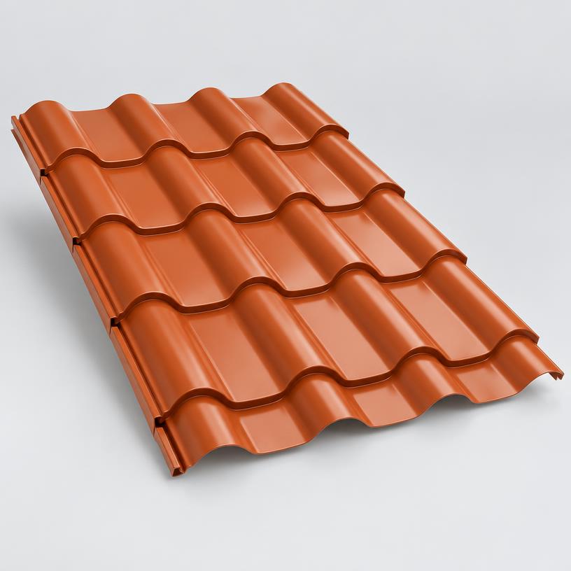 Cobertura metálica con forma de teja española en color terracota